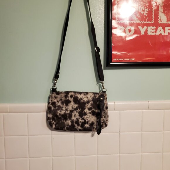 Lynn Tallerico White Brown Cow Hide Fur Crossbody Bag Purse with Wallet - Picture 3 of 12